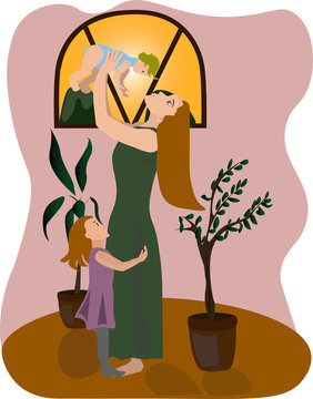 mother's day mother and children, holiday for celebrate about mother cute cartoon flat vector style