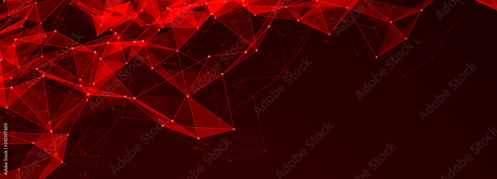 Aufkleber Connection of dots and lines structure on dark background. Red abstract polygonal space. 3d Widescreen