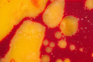 Yellow spots on a red background. Mixed natural colors. Abstract color texture.