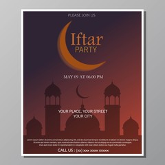 Illustration vector design of iftar party invitation template flyer. Full editable.