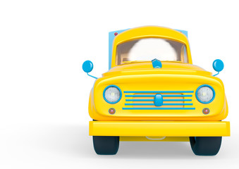 delivery truck cartoon in front view with  copy space