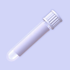 Single test tube with blank sticker. Isolated. Blood sample test tube. Top view. 3d render