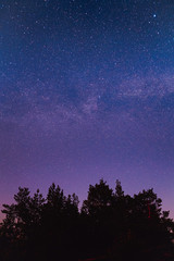 Fototapeta na wymiar Landscape with blue Milky Way. Night sky with stars. Beautiful milky way taken in Ukraine during a clear night