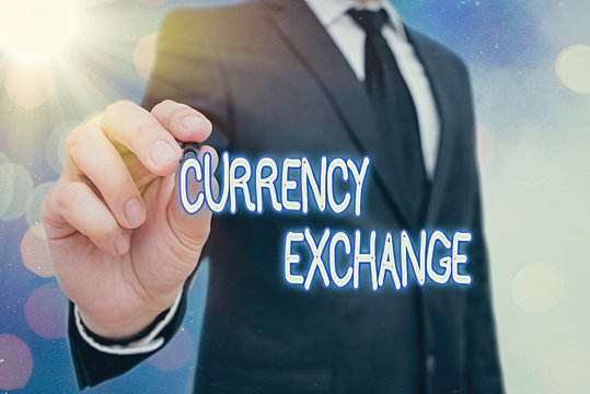 Word writing text Currency Exchange. Business photo showcasing Process of changing one currency into another ForEx