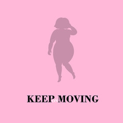 Keep on moving background with plus size women. Vector Illustration