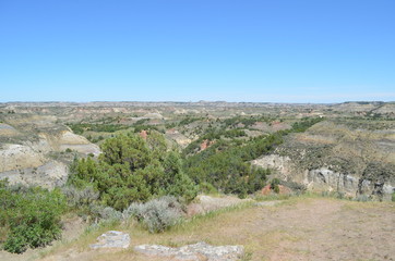 Fototapeta na wymiar Late Spring in North Dakota: North View from Badlands Overlook Along Scenic Loop Drive in the South Unit of Theodore Roosevelt National Park