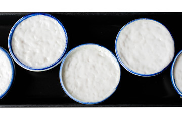 Top view of Thai dessert coconut Milk pudding or Khanom Thuai