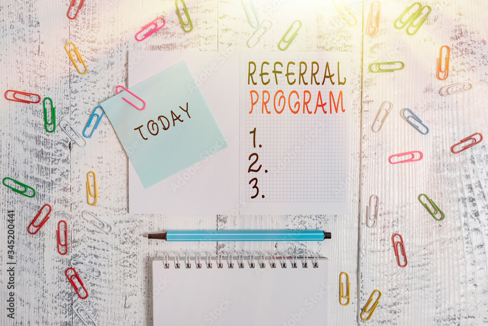 Poster handwriting text writing referral program. conceptual photo sending own patient to another physician