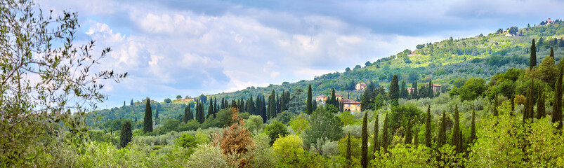 Fototapeta na wymiar Panoramic view with castle near Reggello, Tuscany, Italy.