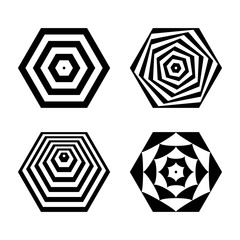 Abstract geometric icons in hexagon shape. Design elements set.