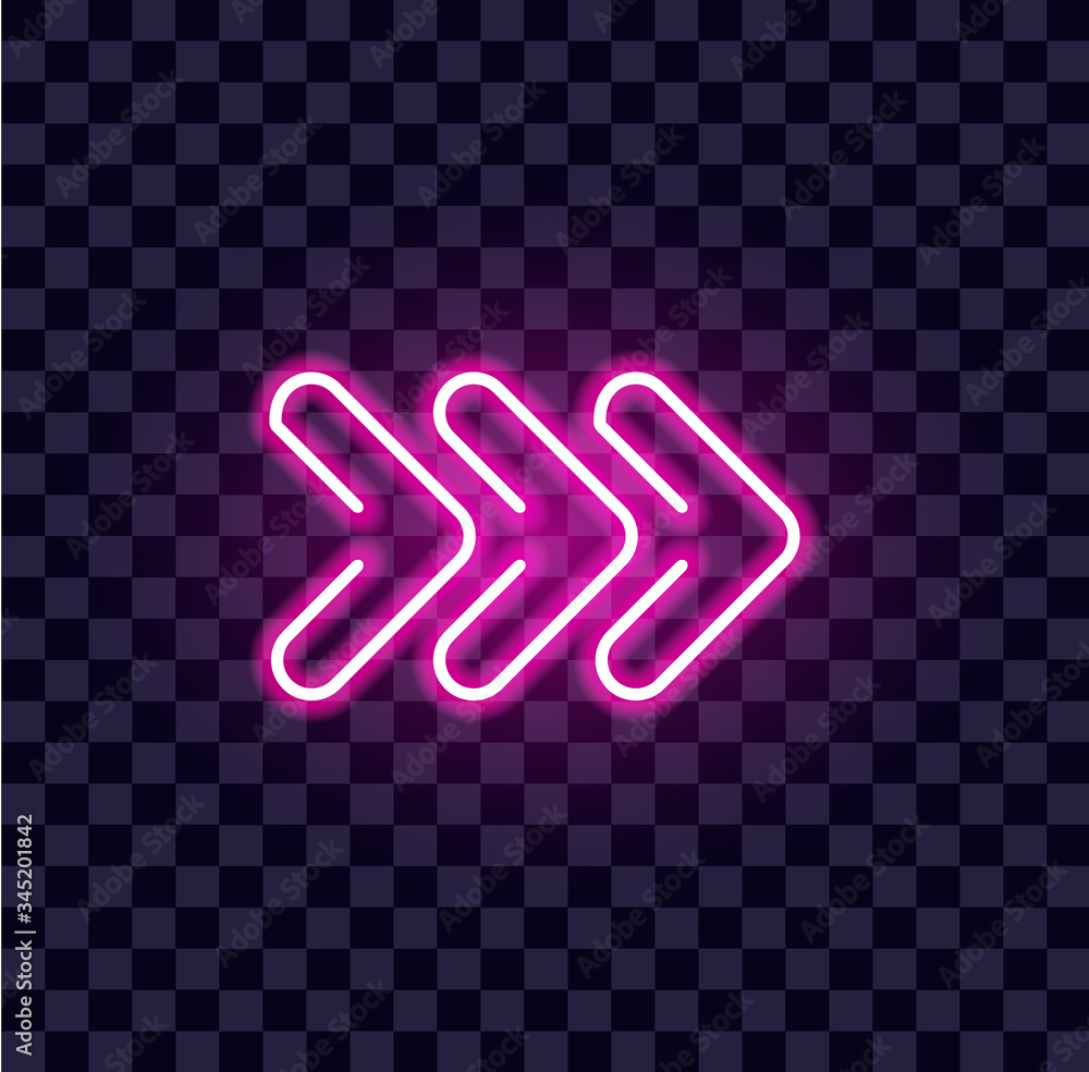 Poster neon arrow luminous indicator neon tube showing right direction to right side glowing vector icon on