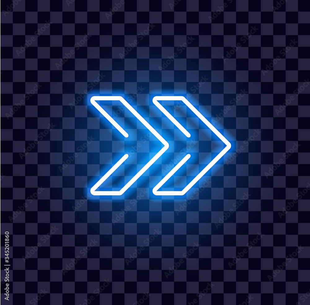 Poster neon arrow luminous indicator neon tube showing right direction to right side glowing vector icon on
