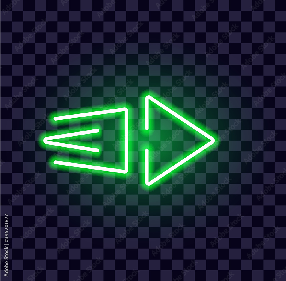 Poster neon arrow luminous indicator neon tube showing right direction to right side glowing vector icon on