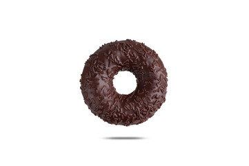  fresh donut with chocolate icing and chocolate powder isolated on a white background