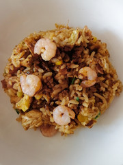 Fried rice with shrimp green onion and soy sauce