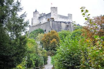 Fototapeta na wymiar Hohensalzburg Fortress Atop the Festungsberg in Salzburg Austria