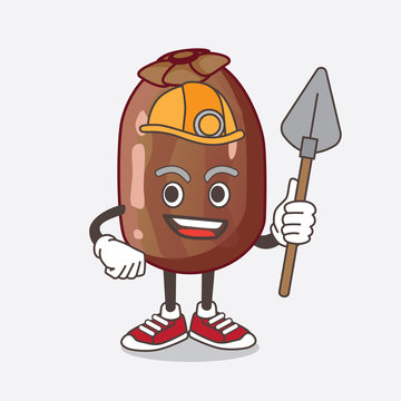 recommend clip art: Date Fruit cartoon mascot character as cool miner