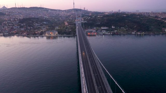 15 Temmuz Sehitler Bridge Sunrise Aerial Drone View at Covid-19 Isolation Days