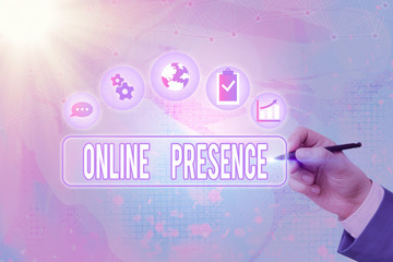 Text sign showing Online Presence. Business photo text existence of someone that can be found via...