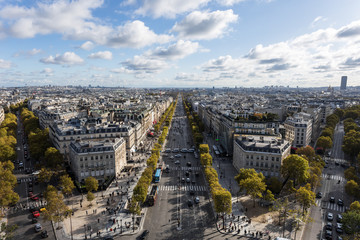 Paris, France. Europe - November 2, 2018: Looking down a major boulevard in urban Paris France