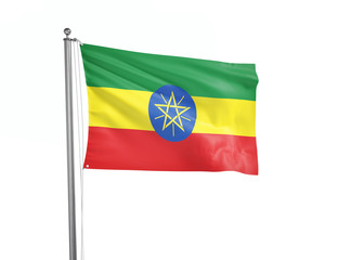 Ethiopia flag waving isolated on white 3D illustration