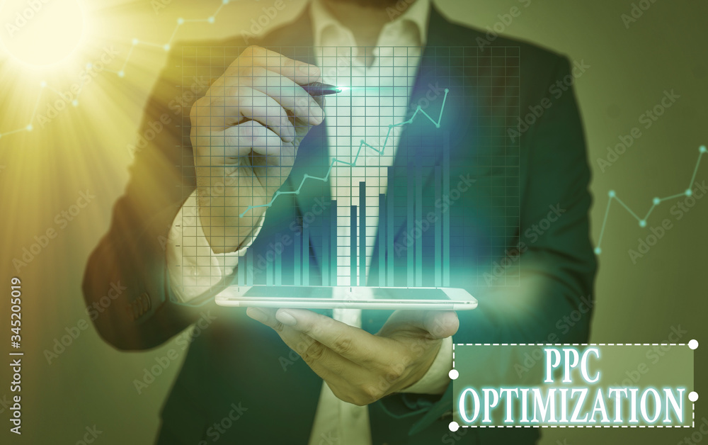 Poster text sign showing ppc optimization. business photo text enhancement of search engine platform for pa