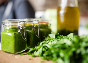 pesto made of wild garlic and olive oil