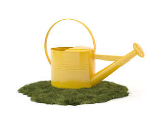 Yellow watering can isolated on grass, 3d illustration © Studio Harmony