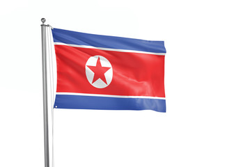 North Korea flag waving isolated on white 3D illustration