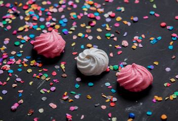 pink and white meringue with confetti