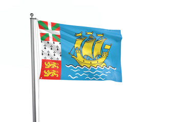Saint Pierre and Miquelon flag waving isolated on white 3D illustration