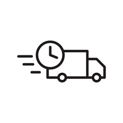 Fast delivery. Fast shipping truck with clock icon. Line style design. Vector graphic illustration. Suitable for website design, logo, app, template, and ui. Editable stroke. EPS 10.