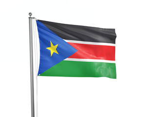 South Sudan flag waving isolated on white 3D illustration