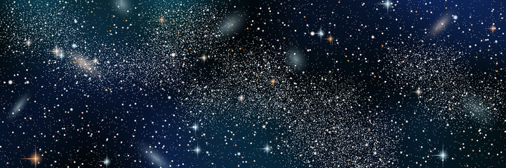 Night sky vector background with star cluster, nebula and galaxies © Ulvur