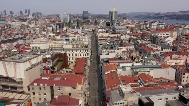 Istiklal Street Aerial Drone View at Covid-19 Isolation Days
