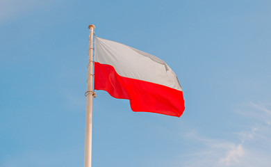 Polish national flag in the sky
