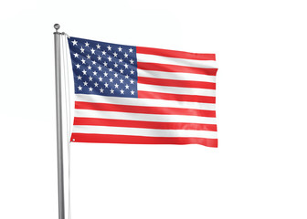 United States flag waving isolated on white 3D illustration