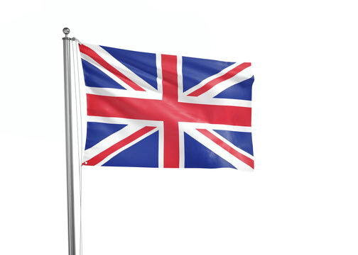 United Kingdom flag waving isolated on white 3D illustration