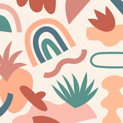 Obraz premium Abstract art print in terracotta colors. Contemporary aesthetic background with natural and geometric shapes. Vector illustration