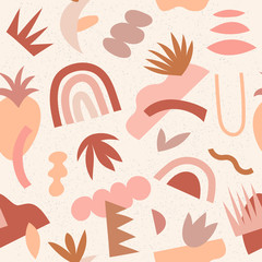 Fototapeta na wymiar Modern abstract aesthetic seamless pattern with natural shapes. Terracotta colors. For fabric or wrapping paper, wall art, social media post, packaging. Vector illustration