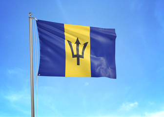 Barbados flag waving sky background 3D illustration