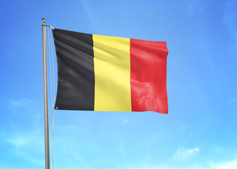 Belgium flag waving sky background 3D illustration