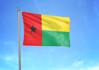 Fototapeta na wymiar Guinea-Bissau flag waving sky background 3D illustration
