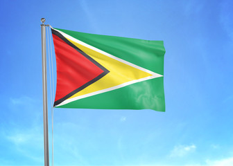 Guyana flag waving sky background 3D illustration