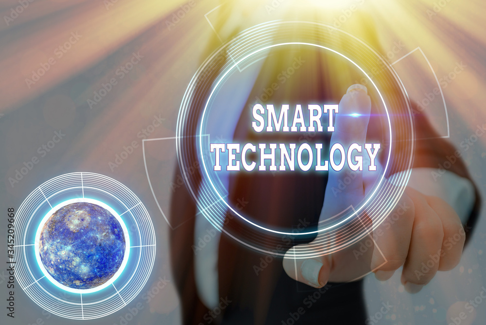 Poster conceptual hand writing showing smart technology. concept meaning gadgets or device that has a built
