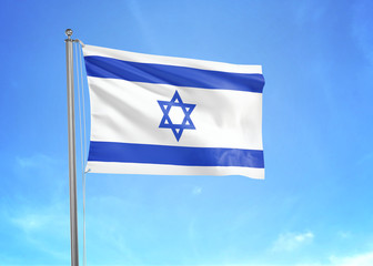 Israel flag waving sky background 3D illustration