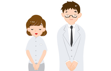 目を伏せてお辞儀をするイラスト