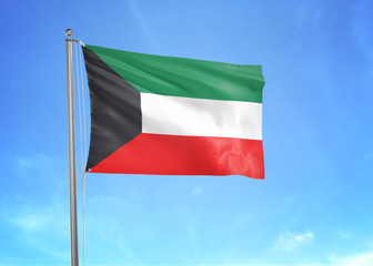 Fototapeta na wymiar Kuwait flag waving sky background 3D illustration