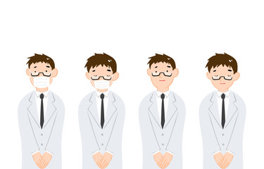 マスクをつけてお辞儀をするイラスト