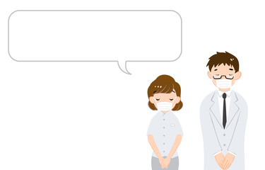 マスクをつけてお辞儀をするイラスト 吹き出し付き